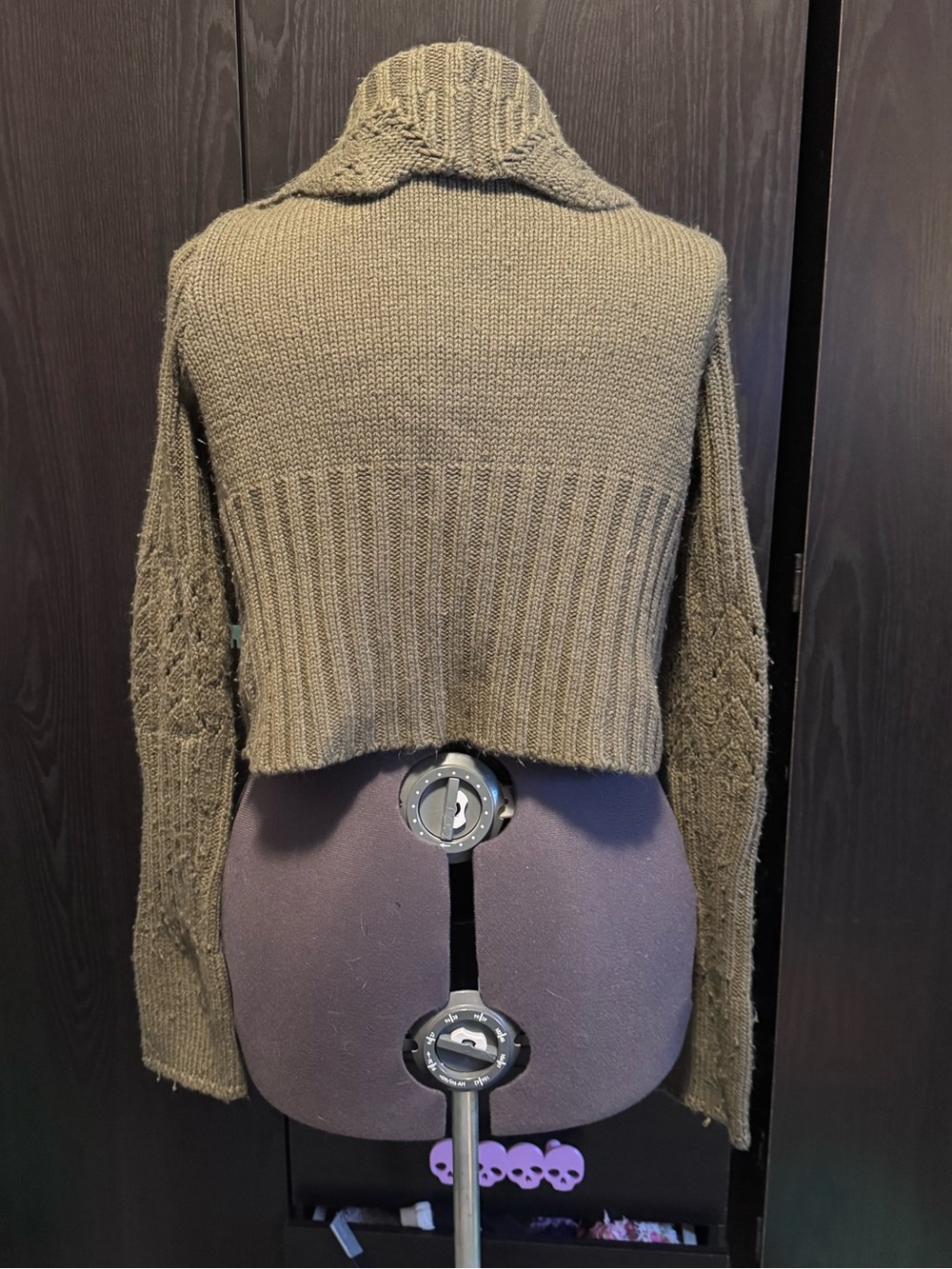 Dynamite Olive Cropped Shawl-Collar Cardigan - Picture 2 of 2